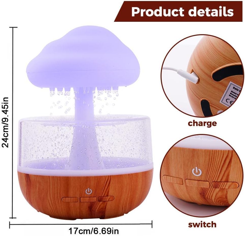 مرطب هواء على شكل سحابة ممطرة، موزع زيوت عطرية لطيف مع 7 مصابيح LED، ضوء ليلي على شكل سحابة - متجر دكان